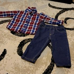 Button up collar shirt and jeans